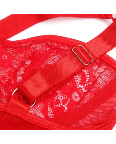 SUBBLIME - TEDDY AVEC JARRETIÈRE AVEC DÉTAIL DENTELLE ET BANDES ROUGE L/XL