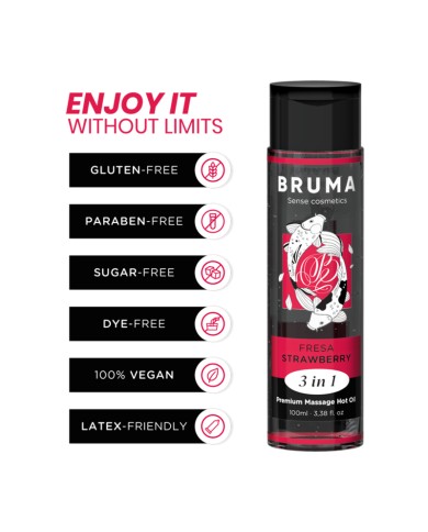 BRUMA - HUILE DE MASSAGE PREMIUM EFFET CHALEUR SAVEUR FRAISE 3 EN 1 - 100 ML