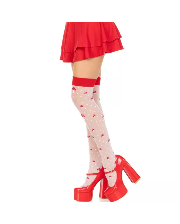 LEG AVENUE - CHAUSSETTES HAUTES CHAMPIGNON ROUGE/BLANC