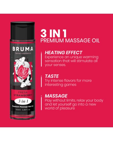 BRUMA - HUILE DE MASSAGE PREMIUM EFFET CHALEUR SAVEUR FRAISE 3 EN 1 - 100 ML