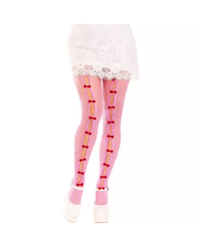 LEG AVENUE - BAS AVEC OUVERTURES COEUR & NOEUDS ROSE