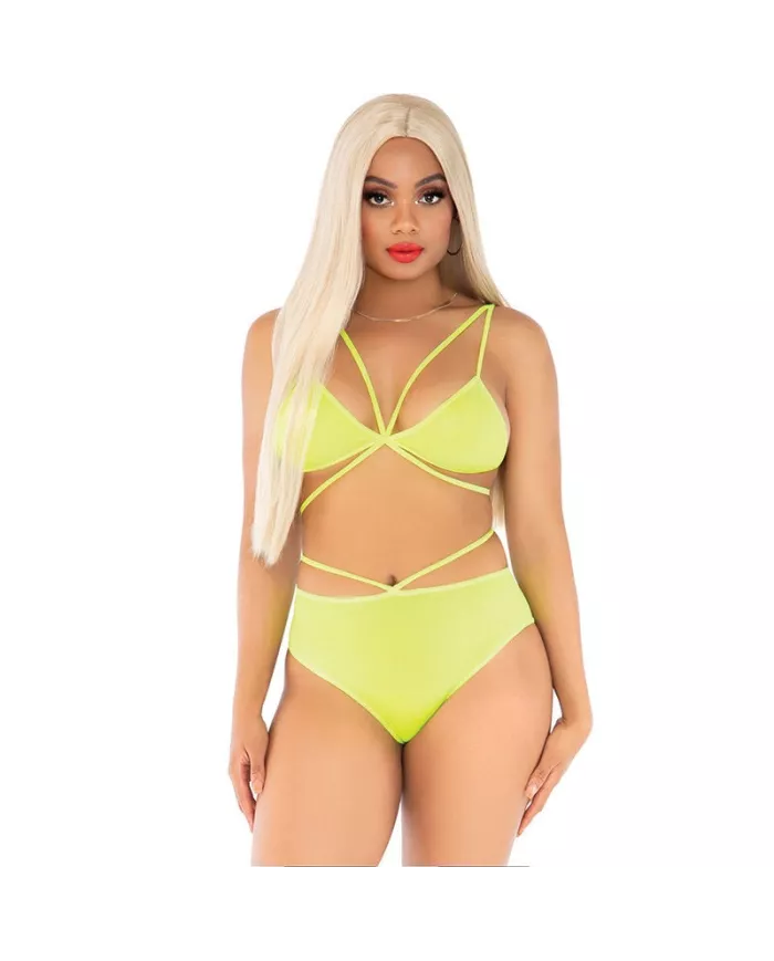 LEG AVENUE - TOP & CULOTTE JAUNE AVEC BRETELLES