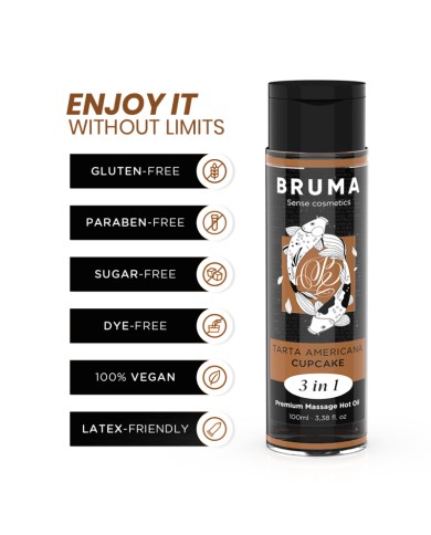 BRUMA - HUILE DE MASSAGE PREMIUM EFFET CHALEUR SAVEUR CUPCAKE 3 EN 1 - 100 ML
