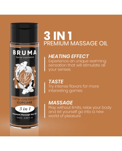 BRUMA - HUILE DE MASSAGE PREMIUM EFFET CHALEUR SAVEUR CUPCAKE 3 EN 1 - 100 ML