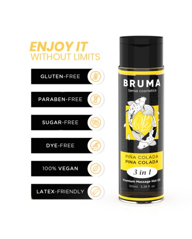 BRUMA - HUILE DE MASSAGE PREMIUM EFFET CHALEUR SAVEUR PINA COLADA 3 EN 1 - 100 ML