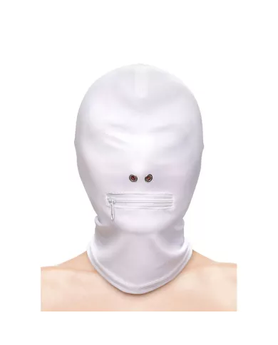 NS NOVELTIES - FETISH & FASHION CAPUCHE BOUCHE FERMÉE À FERMETURE ÉCLAIR NYLON BLANC