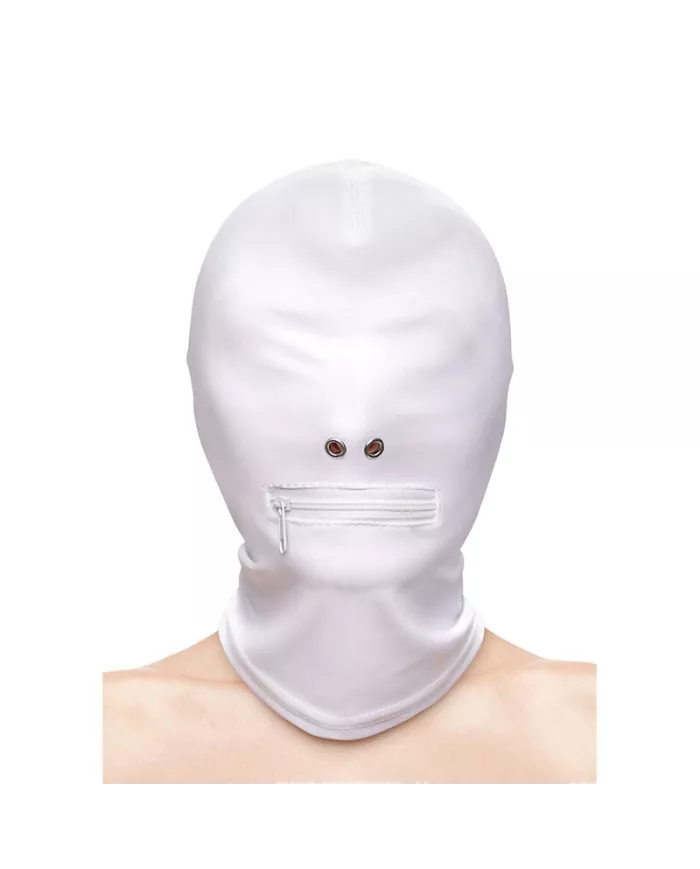 NS NOVELTIES - FETISH & FASHION CAPUCHE BOUCHE FERMÉE À FERMETURE ÉCLAIR NYLON BLANC