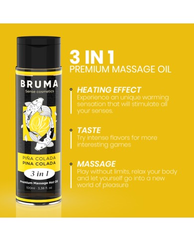 BRUMA - HUILE DE MASSAGE PREMIUM EFFET CHALEUR SAVEUR PINA COLADA 3 EN 1 - 100 ML