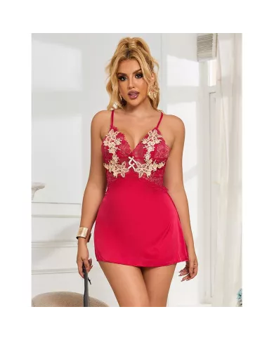 SUBBLIME - 954123 BABYDOLL AVEC DESSIN FLORAL ROUGE S/M