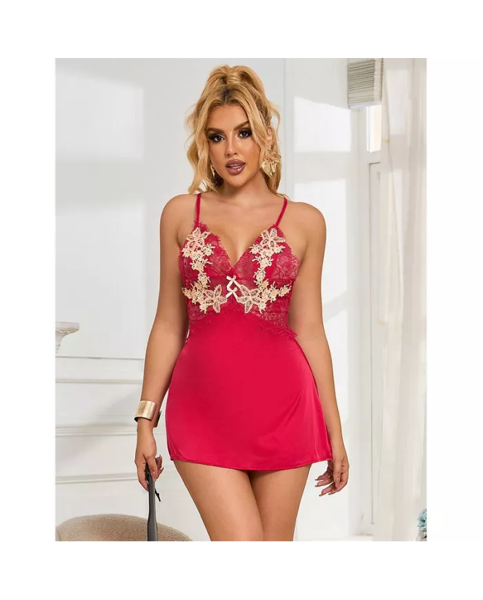 SUBBLIME - 954123 BABYDOLL AVEC DESSIN FLORAL ROUGE S/M SUBBLIME - 954123 BABYDOLL AVEC DESSIN FLORAL ROUGE S/M