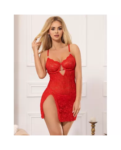 SUBBLIME - 954215 BABYDOLL EN DENTELLE À BRETELLES RÉGLABLES ROUGE L/XL