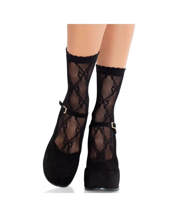 LEG AVENUE - CHAUSSETTES NOIRES EN DENTELLE AVEC NŒUD