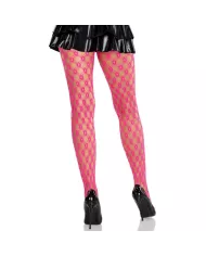 LEG AVENUE - COLLANTS EN DENTELLE AVEC ŒILLETS ROSE FLUO