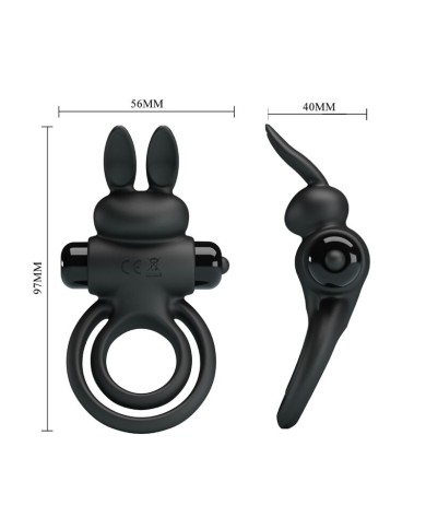 PRETTY LOVE - ANNEAU DE LAPIN VIBRATOR III POUR PÉNIS NOIR