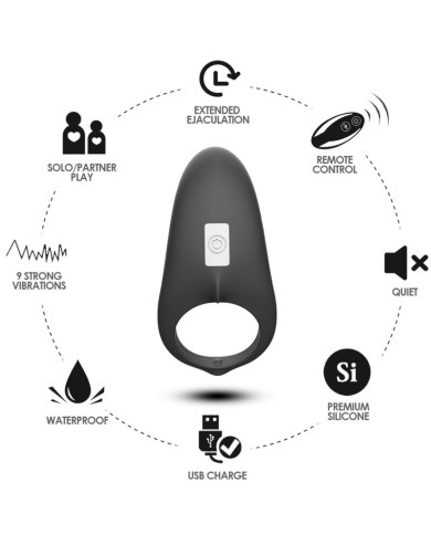 ARMONY - ANNEAU VIBRATEUR SHARK POUR COUPLES TÉLÉCOMMANDE NOIR