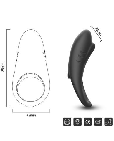ARMONY - ANNEAU VIBRATEUR SHARK POUR COUPLES TÉLÉCOMMANDE NOIR