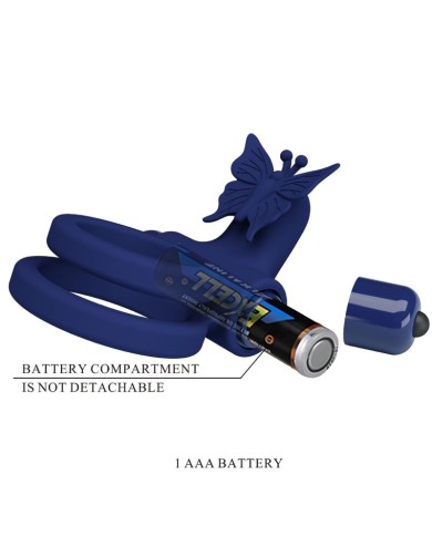 PRETTY LOVE - JAMELE DOUBLE ANNEAU AVEC VIBRATION & STIMULATEUR DE PAPILLON BLEU
