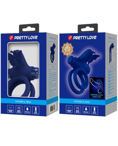 PRETTY LOVE - JAMELE DOUBLE ANNEAU AVEC VIBRATION & STIMULATEUR DE PAPILLON BLEU