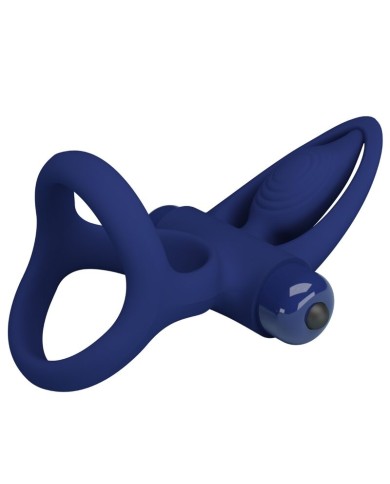 PRETTY LOVE - MAT DOUBLE ANNEAU AVEC VIBRATION & STIMULATEUR BLEU