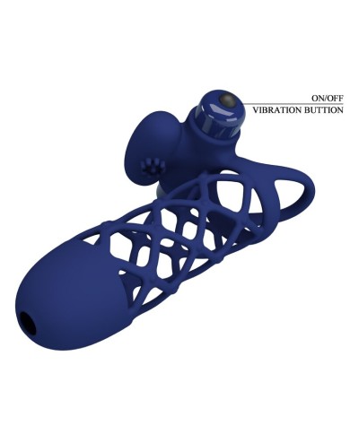 PRETTY LOVE - GIANN ANNEAU VIBRATEUR AVEC GAINE EN SILICONE BLEU