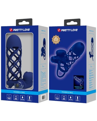 PRETTY LOVE - GIANN ANNEAU VIBRATEUR AVEC GAINE EN SILICONE BLEU