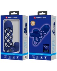 PRETTY LOVE - GIANN ANNEAU VIBRATEUR AVEC GAINE EN SILICONE BLEU
