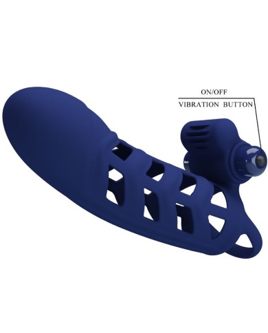 PRETTY LOVE - ALTAF ANNEAU VIBRATEUR AVEC GAINE EN SILICONE BLEU