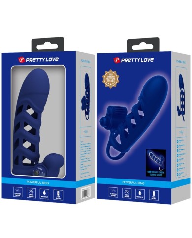 PRETTY LOVE - ALTAF ANNEAU VIBRATEUR AVEC GAINE EN SILICONE BLEU