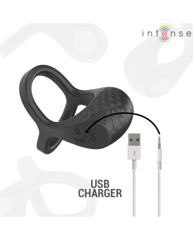 INTENSE - ALEX VIBRATEUR DOUBLE ANNEAU PÉNIS 10 VIBRATIONS NOIR