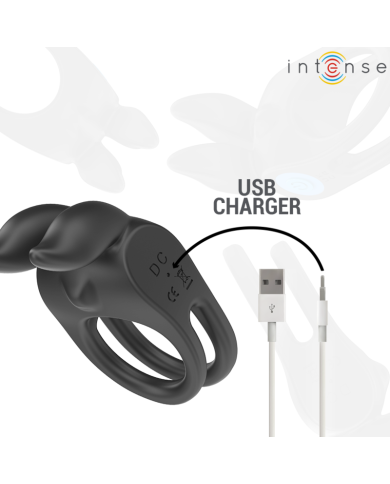 INTENSE - SAM VIBRATEUR DOUBLE ANNEAU PÉNIS 10 VIBRATIONS NOIR