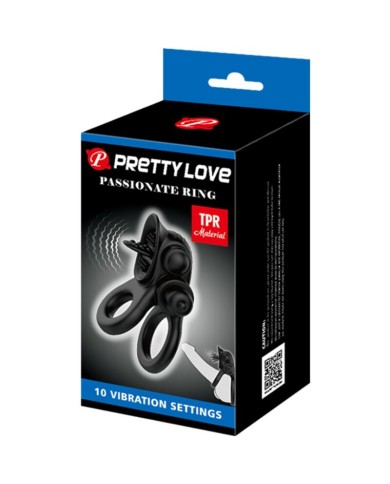 PRETTY LOVE - PASSIONATE RING DOUBLE ANNEAU VIBRANT + STIMULATEUR DE CLITORIS NOIR