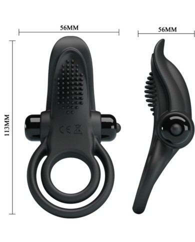 PRETTY LOVE - DOUBLE ANNEAU VIBRANT + STIMULATEUR DE CLITORIS 10 VIBRATIONS NOIR