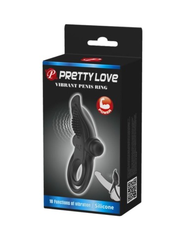 PRETTY LOVE - DOUBLE ANNEAU VIBRANT + STIMULATEUR DE CLITORIS 10 VIBRATIONS NOIR
