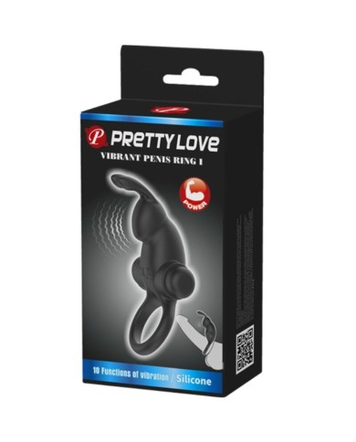 PRETTY LOVE - ANNEAU VIBRANT + STIMULATEUR DE CLITORIS RABBIT 10 VIBRATIONS NOIR