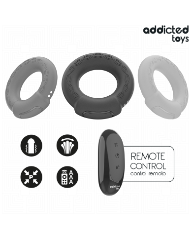 ADDICTED TOYS - ANNEAU PÉNITENTIAIRE VIBRANT À EFFET CHAUFFANT AVEC TÉLÉCOMMANDE