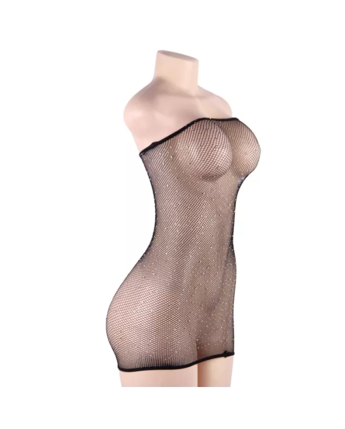 QUEEN LINGERIE - ROBE CORPS EN FILET AVEC DIAMANTS S/L