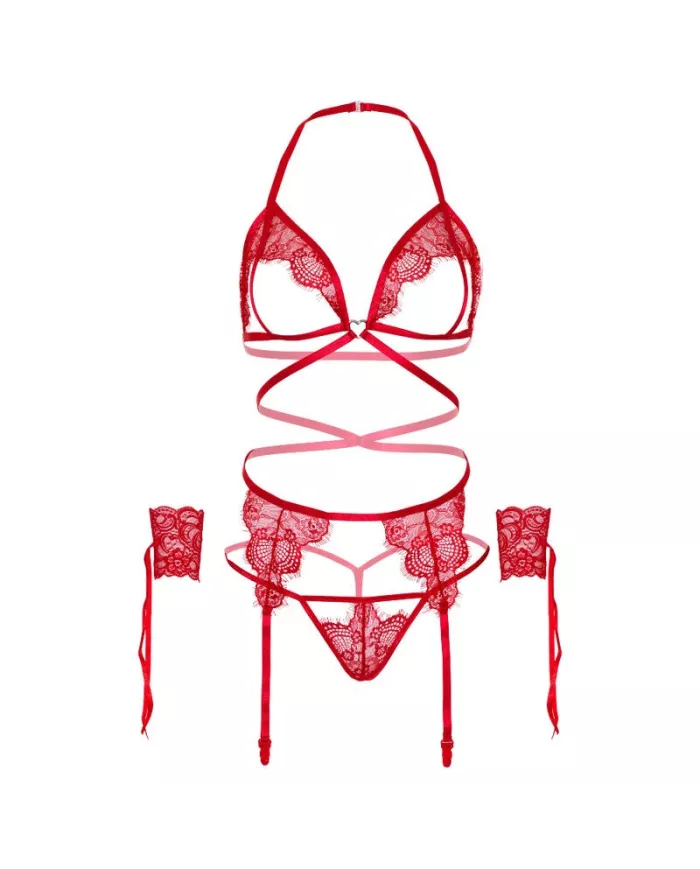 LEG AVENUE - ENSEMBLE QUATRE PIÈCES SOUTIEN-GORGE, STRING, PORTE-JARRETELLES ET POIGNETS TAILLE UNIQUE - ROUGE LEG AVENUE - ENSEMBLE QUATRE PIÈCES SOUTIEN-GORGE, STRING, PORTE-JARRETELLES ET POIGNETS TAILLE UNIQUE - ROUGE