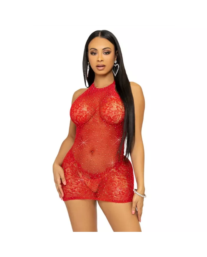 LEG AVENUE - RHINESTONE HALTER MINI ROBE TAILLE UNIQUE - ROUGE LEG AVENUE - RHINESTONE HALTER MINI ROBE TAILLE UNIQUE - ROUGE
