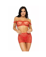 LEG AVENUE - ENSEMBLE TROIS PIÈCES TOP, MINI-JUPE ET STRING TAILLE UNIQUE - ROUGE