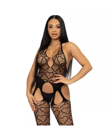 LEG AVENUE - BODYSTOCKING DE RED CON TIRANTES TALLA ÚNICA - NÉGRO