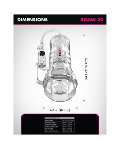 PDX ELITE - VIEWTUBE VAC XXL MANGE TRANSPARENTE AVEC POMPE D'ASPIRATION 27,3 CM