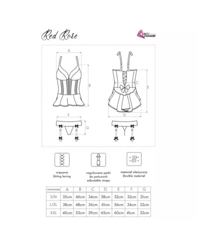 LIVCO CORSETTI FASHION - ROSE ROUGE LC 90130 CORSET + CULOTTE ROUGE