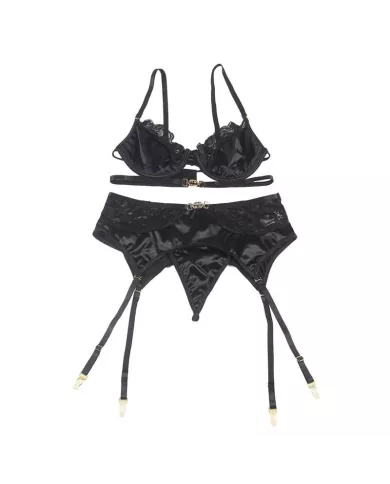 SUBBLIME - LOT 3 PIÈCES SOUTIEN-GORGE + STRING + JARRETIÈRE DENTELLE NOIR L/XL