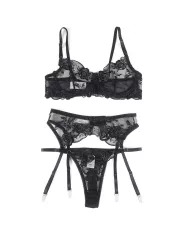 SUBBLIME - ENSEMBLE 3 PIÈCES SOUTIEN-GORGE + STRING + JARRETIÈRE IMPRIMÉ FLORAL NOIR S/M SUBBLIME - ENSEMBLE 3 PIÈCES SOUTIEN-GORGE + STRING + JARRETIÈRE IMPRIMÉ FLORAL NOIR S/M