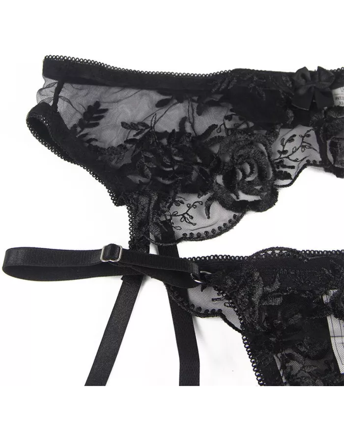 SUBBLIME - ENSEMBLE 3 PIÈCES SOUTIEN-GORGE + STRING + JARRETIÈRE IMPRIMÉ FLORAL NOIR S/M SUBBLIME - ENSEMBLE 3 PIÈCES SOUTIEN-GORGE + STRING + JARRETIÈRE IMPRIMÉ FLORAL NOIR S/M