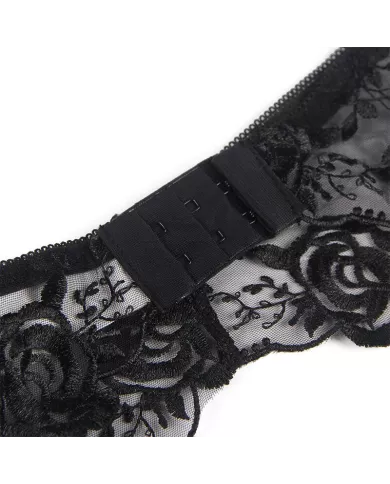 SUBBLIME - LOT 3 PIÈCES SOUTIEN-GORGE + STRING + JARRETIÈRE IMPRIMÉ FLORAL NOIR L/XL