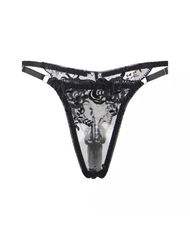 SUBBLIME - LOT 3 PIÈCES SOUTIEN-GORGE + STRING + JARRETIÈRE IMPRIMÉ FLORAL NOIR L/XL