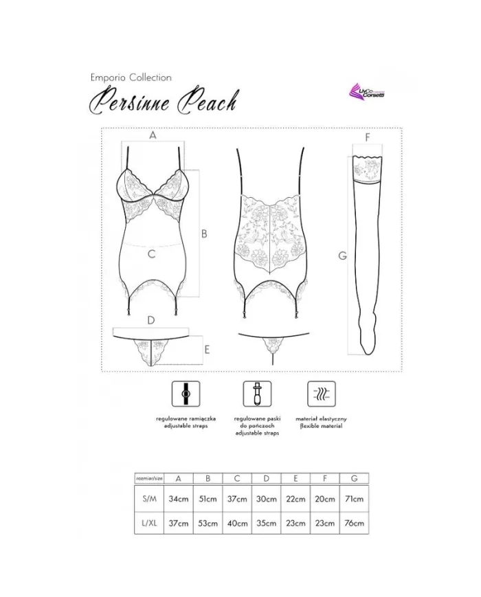 LIVCO CORSETTI FASHION - ENSEMBLE PERSINNE PÊCHE CORSET + CULOTTE + BAS