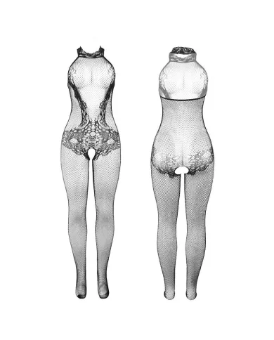 SUBBLIME - 951801 BODYSTOCKING RÉSILLE ET DENTELLE SANS FOURREAU COL MONTANT NOIR TAILLE UNIQUE