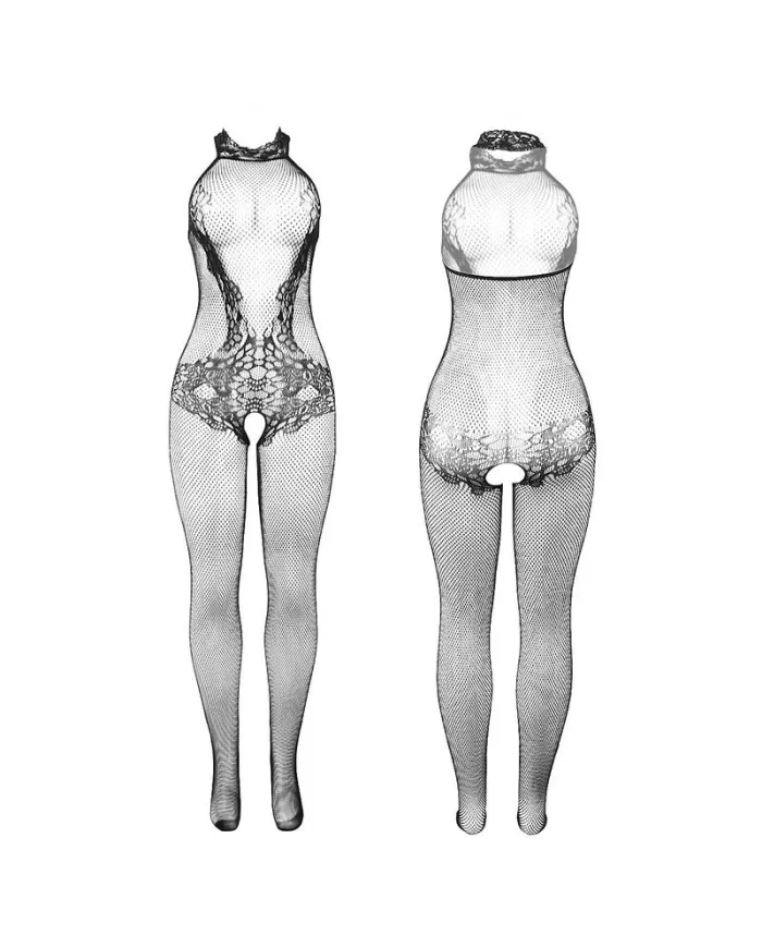 SUBBLIME - 951801 BODYSTOCKING RÉSILLE ET DENTELLE SANS FOURREAU COL MONTANT NOIR TAILLE UNIQUE